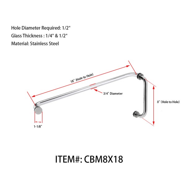 CBM8X18, Tubular 8" Pull Handle with 18" Towel Bar, Pull handle Towel Bar Combination Sets