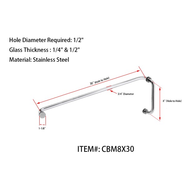 CBM8X30, Tubular 8" Pull Handle with 30" Towel Bar, Pull handle Towel Bar Combination Sets