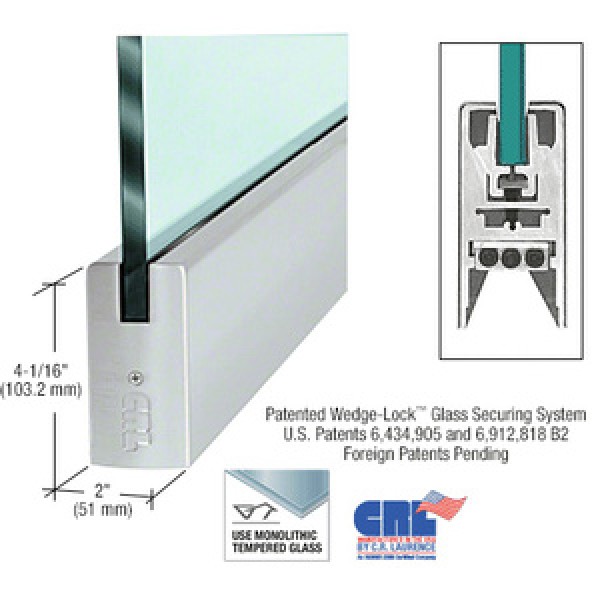 DR4S12C42,1/2" Glass 4" Square Door Rail Without Lock - 42" Length