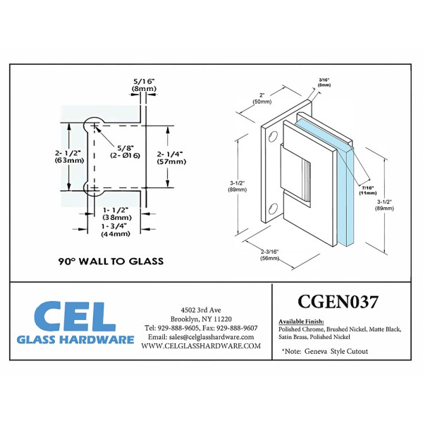 CGEN037, WALL Mount Hinge-Full Back Plate