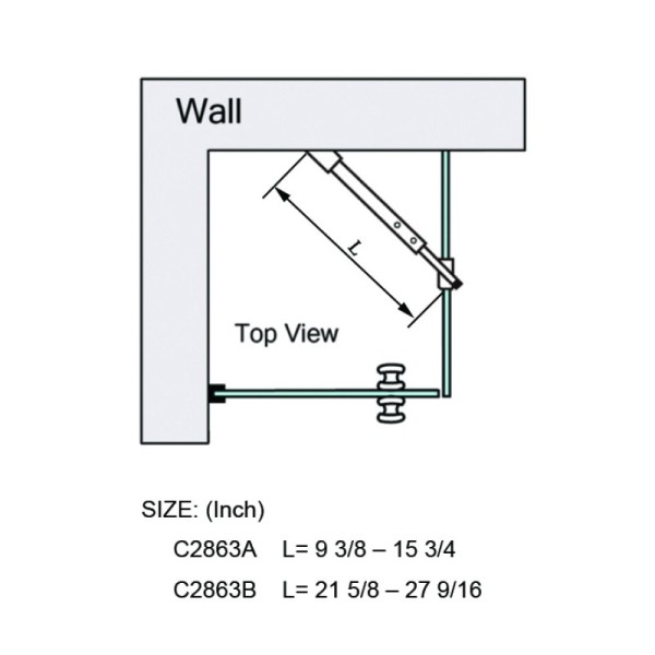 C2703, FRAMELESS SHOWER DOOR, ROUND FIXED PANEL WALL TO GLASS SUPPORT BAR