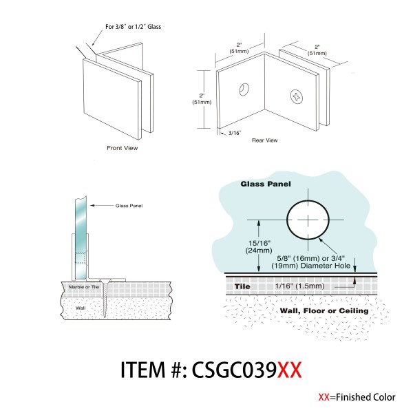 CSGC039, Fixed Panel Square Clamp With Large Leg