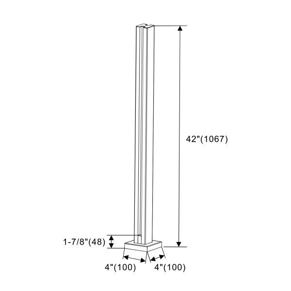 CSLP42,Square Post 42" Height for 1/2" Glass (Post Only, Not Include Glass Clamp)
