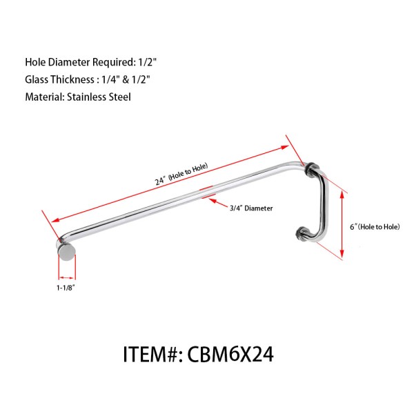 CBM6X24,  Tubular 6" Pull Handle with 24" Towel Bar, Pull handle Towel Bar Combination Sets